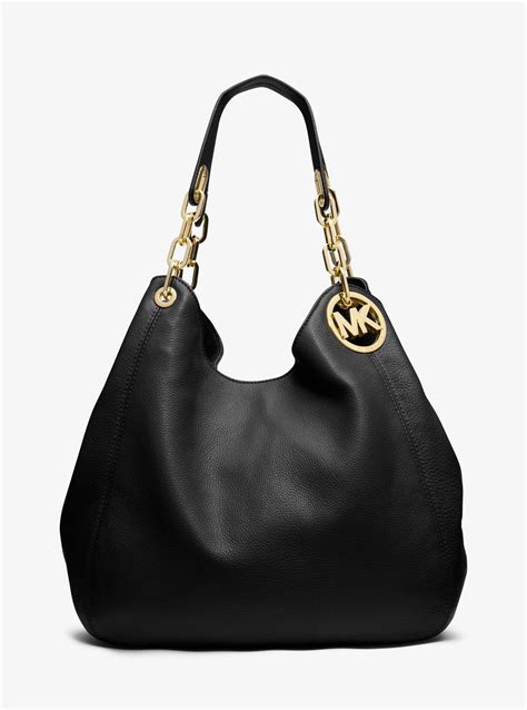 michael kors fulton lg shoulder tote black|fulton leather shoulder bag.